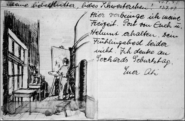 Das kleine Atelier neben der Bühne (Postkarte aus dem Lager, 1947)
(S. 58)